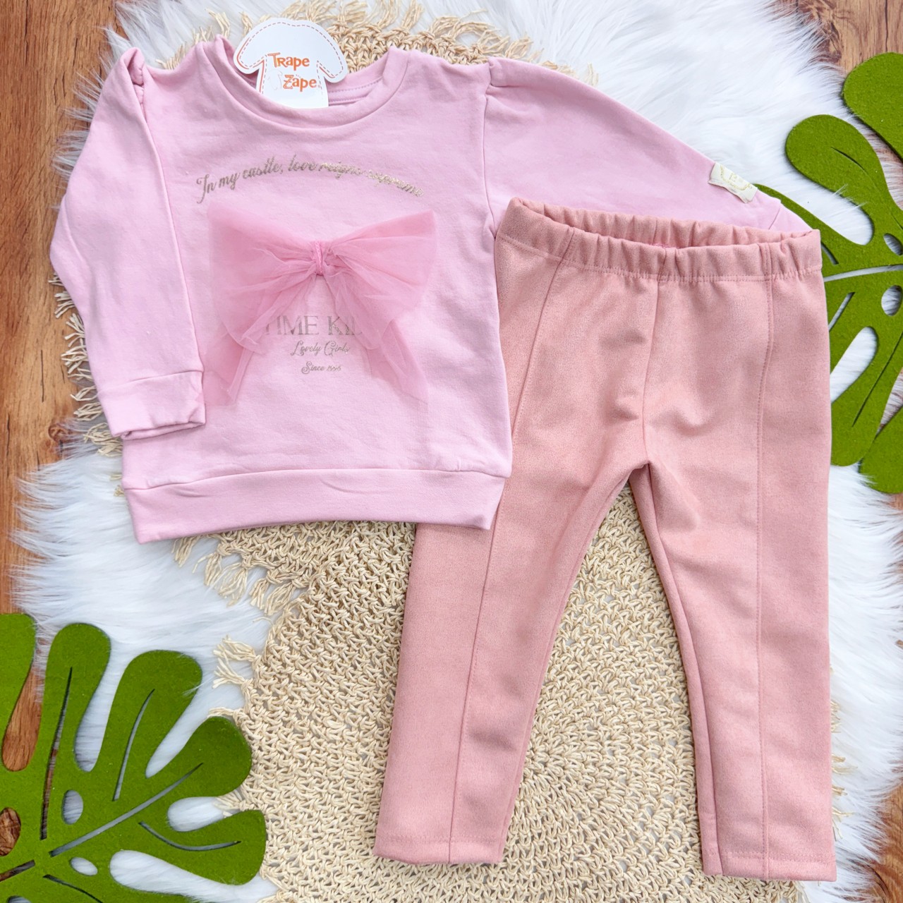 Conj. Blusa Manga Longa Laço Lovely Girls e Calça Legging - Rose